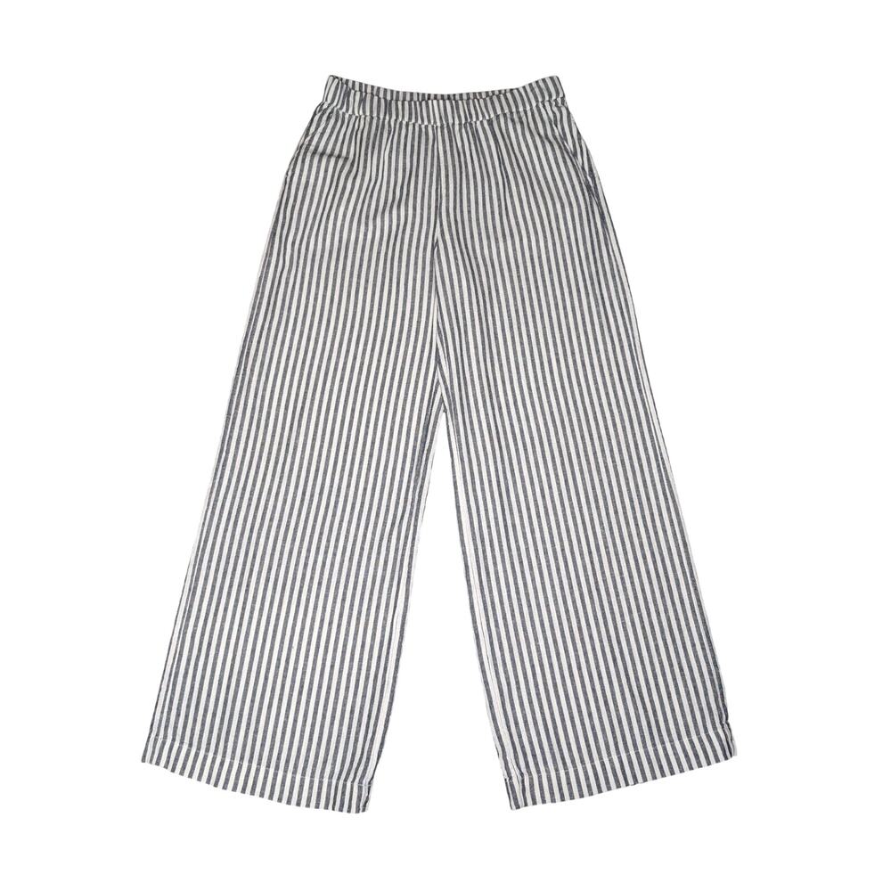 Caslon Womens Wide Leg Pants M Linen Blend Navy Stripe Coastal Chic Quiet Luxury
